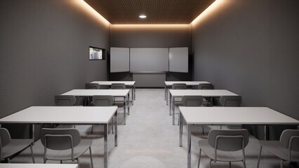 Fototapeta na wymiar minimalis class room with table and chair