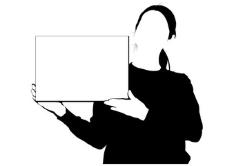 フリップボードを掲げる女性のシルエット - obrazy, fototapety, plakaty