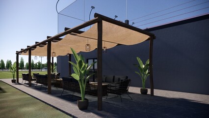 outdoor seating area 3d render