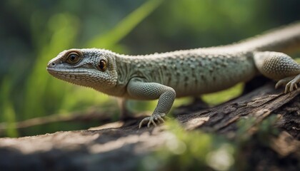 Fototapeta premium Close-up of a lizard on a tree in the forest.