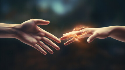 Close up of human hands touching - obrazy, fototapety, plakaty