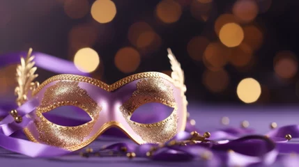 Foto op Canvas Photo of elegant and delicate carnival mask over bokeh background © red_orange_stock