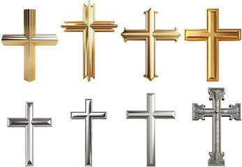 collection of metal gold and silver crosses - obrazy, fototapety, plakaty