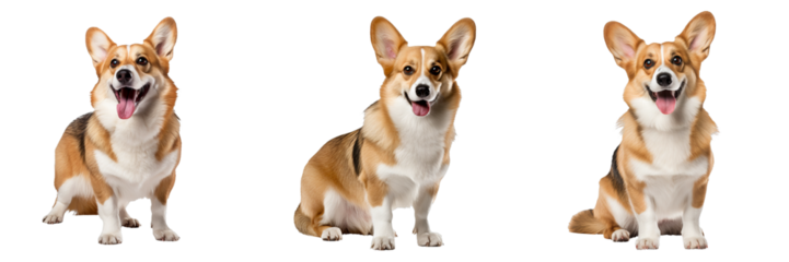 Playful Pembroke Welsh Corgi in Transparent Background: A Wholesome Trio of Canine Charm