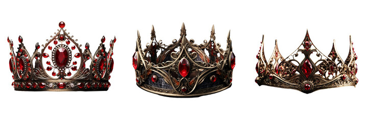 Enchanting Red Fantasy Crown: Majestic Decor on Transparency - obrazy, fototapety, plakaty