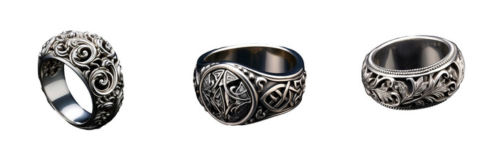 Exquisite Silver Fantasy Ring on Transparent Background: A Captivating Delight