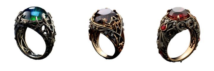 Enchanting Stone Fantasy Ring Set on Transparent Background