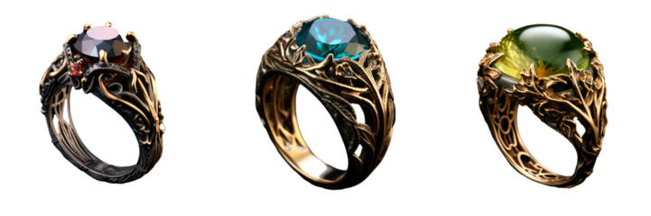 Mystical Stone Ring Set: Exquisite Decorations on Transparent Background
