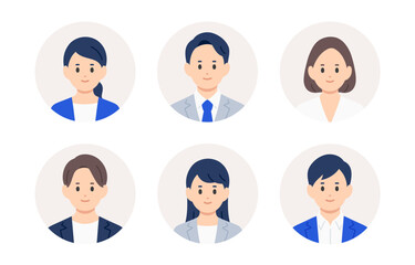 ビジネスパーソン男女の顔アイコンセット【人物ベクターイラスト素材】