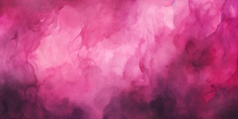 Watercolor background with waves and blurring. Pink, magenta, fuchsia, mixing of colors
