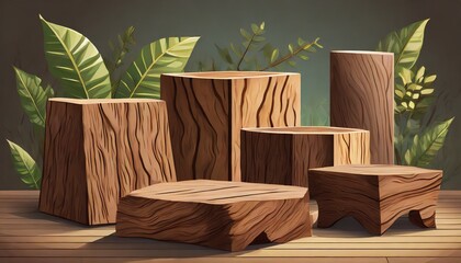 Elegance in Wood: 3D Realistic Vector Set for Product Displays"