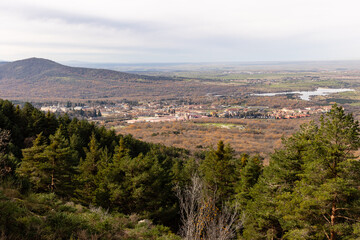 views of the town of La Granja from the water waterfall called Chorro Grande in the town of Granja de San Ildefonso in the province of Segovia, Spain