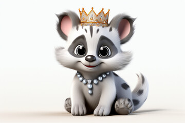 3D cartoon character of a raccoon  wearing a cute crown