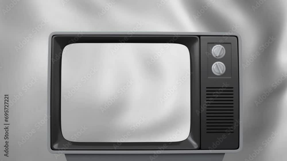 Poster animation of interference in television over green floating background