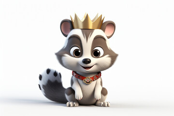 3D cartoon character of a raccoon  wearing a cute crown