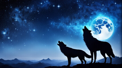 Fototapeta premium wolf howling at night