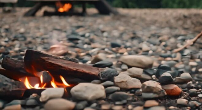 close up of camping campfire and rocks