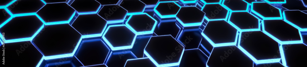 Poster Abstract Hexagonal Blockchain Network Background Abstract High Tech banner for presentation design. high tech glowing hexagons. wide web banner