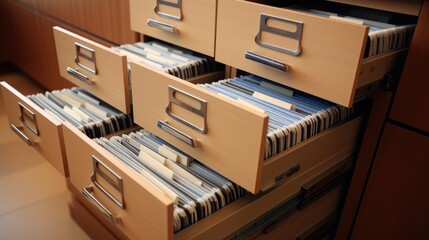 File cabinet open drawer full of files - obrazy, fototapety, plakaty