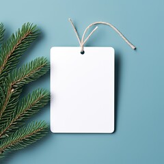 White blank price tag on blue background with Christmas