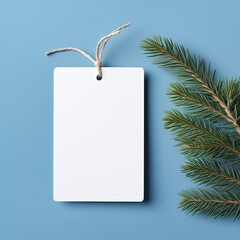 White blank price tag on blue background with Christmas