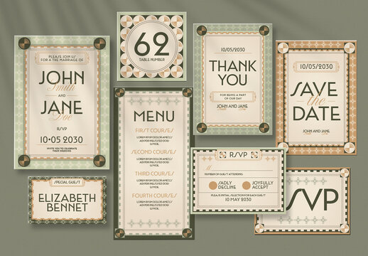 Sage Minimalist Artdeco Wedding Invitation Set