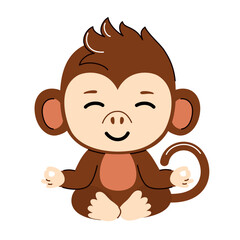 Fototapeta premium Cute monkey sitting in yoga pose. Baby vector illustration in trendy flat style.