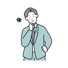 考え事をする男性のビジネスパーソンのイラスト素材