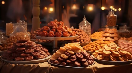 Fototapeta premium Dried fruits and nuts on a table in a restaurant in Paris, France