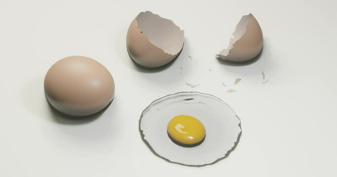 3d render cracked raw dropping egg for nutritious or breakfast