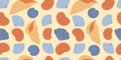 Colorful seashells seamless pattern. Sea theme background