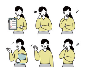 女性の講師 先生 ビジネスパーソンの表情セット