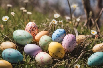 Fototapeta na wymiar easter eggs in grass