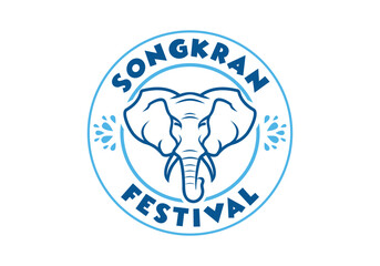 Elephant head line art logo, songkran festival emblem badge vector design - obrazy, fototapety, plakaty