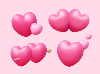3D pink heart element set