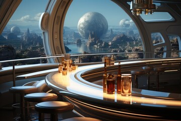 A futuristic bar deck. Generative AI.