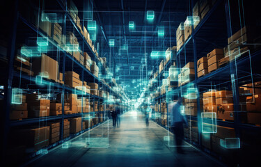 Photo smart warehouse management system with innovative internet of things technology - obrazy, fototapety, plakaty