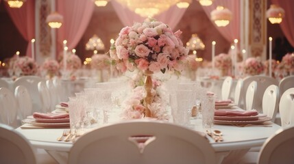 Reception tables beautifully decorated ready for wedding - Bride and Groom. Luxury concept/