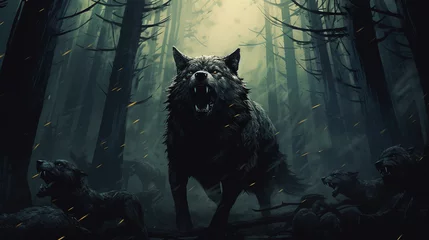 Fotobehang forest suddenly echoing with the howl of wolves © 1st footage