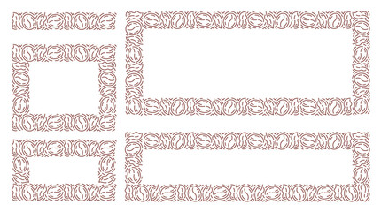 Coffee beans frame set. Floral ornament. Editable outline stroke. Vector line.