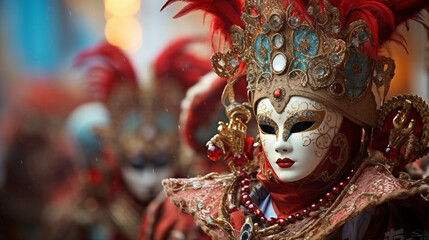 Venetian carnival with masked dancers