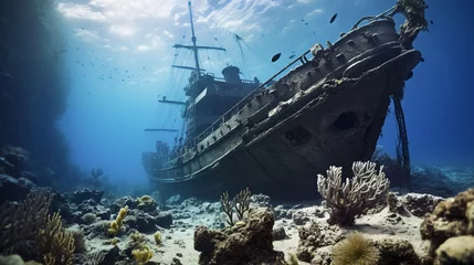 Fototapeten Sunken pirate ship with surrounding sea life © 1st footage