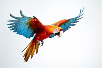 Fototapeta premium A beautiful colorful parrot flying on white background.
