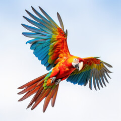 Fototapeta premium A beautiful colorful parrot flying on white background.