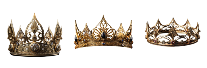 Regal Delight: Exquisite Gold Crown with Enchanting Details on Transparent Background