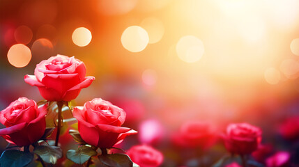 Pink roses growing in a field with bokeh background - ai generative