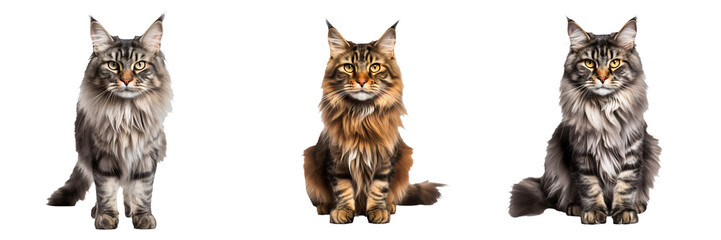 Graceful Maine Coon Cat Isolated on Transparent Background
