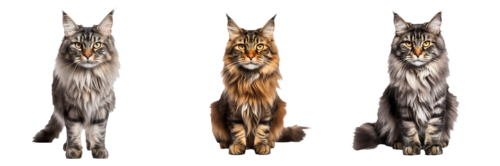 Graceful Maine Coon Cat Isolated on Transparent Background