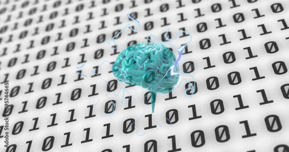Poster animation of human brain and binary coding data processing