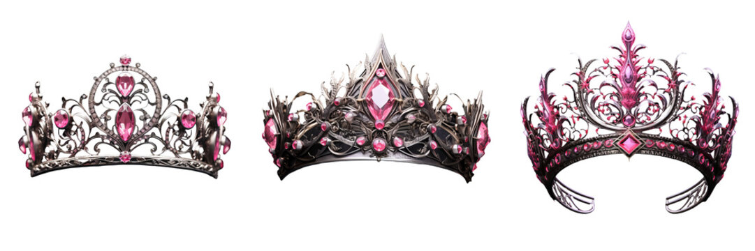 Enchanting Pink Crown Set on Transparent Background